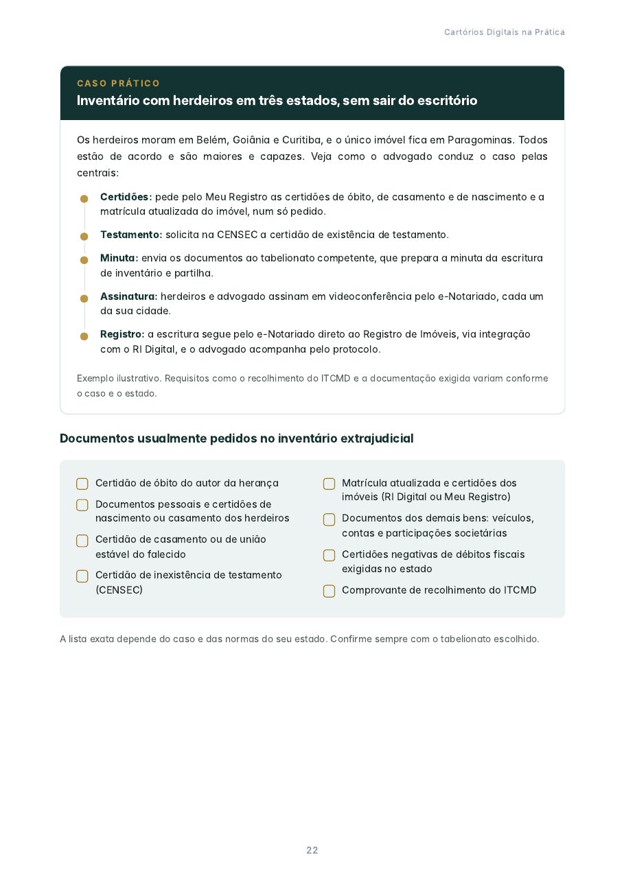 Página com o caso prático de inventário
